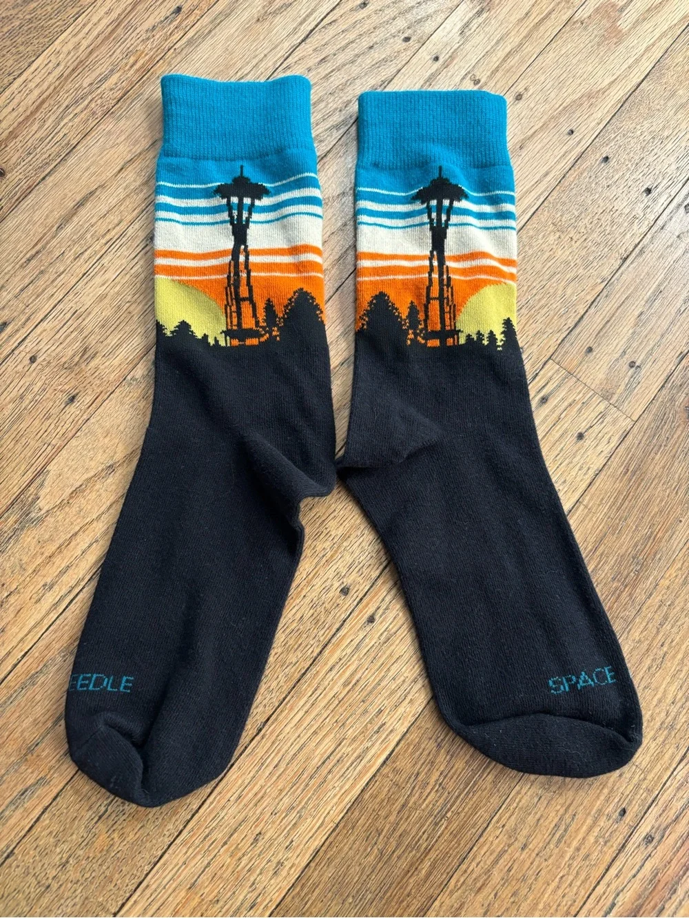 Blue and Black Space Needle Men's Crew Socks